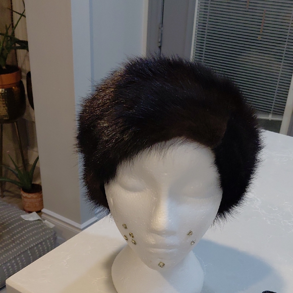 Elegant Mink Fur  Black With Brwon Headband